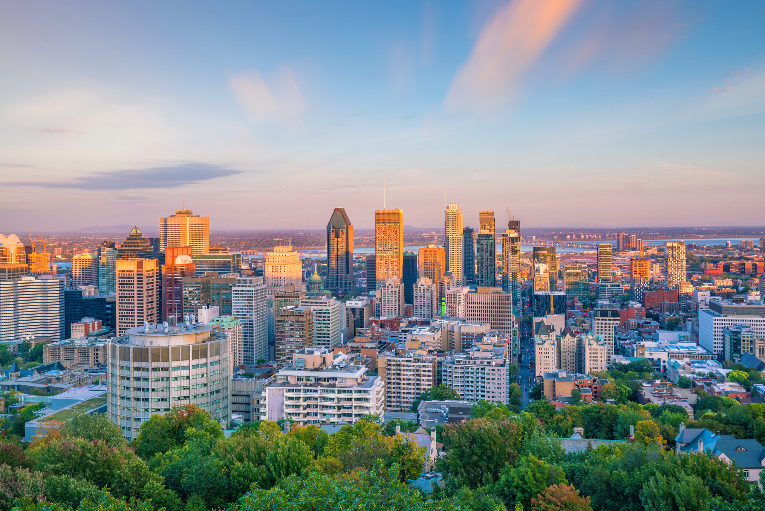Montreal from top view at sunset in Canada